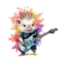 Aquarell Hamster Rockstar spielen Gitarre . ai generiert png