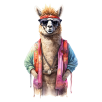 watercolour lama dressed in clothes . AI Generated png