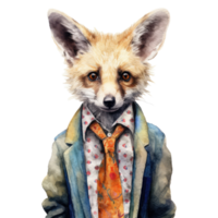 watercolour fox dressed in clothes . AI Generated png