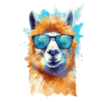 watercolor alpaca wearing sunglasses . AI Generated png