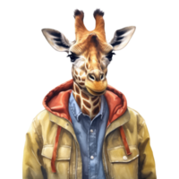watercolour giraffe dressed in clothes . AI Generated png