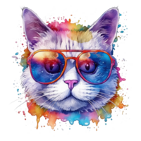 watercolor cat wearing sunglasses . AI Generated png