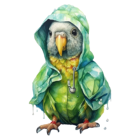 vattenfärg papegoja fågel klädd i kläder . ai genererad png