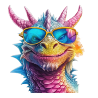 aquarelle dragon portant des lunettes de soleil . ai généré png