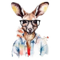 watercolour kangaroo dressed in clothes . AI Generated png