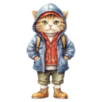 watercolour cat dressed in clothes . AI Generated png