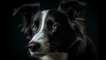 retrato de linda de pura raza perro, un frontera collie, mirando alerta generado por ai foto