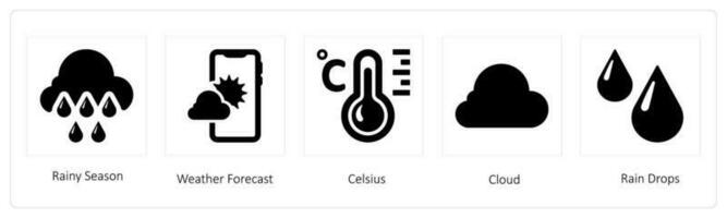 lluvioso estación, clima pronóstico y Celsius vector