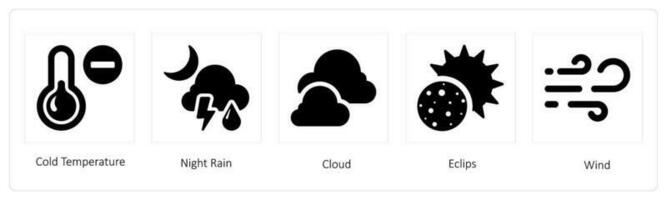 frío temperatura, noche lluvia y nube vector