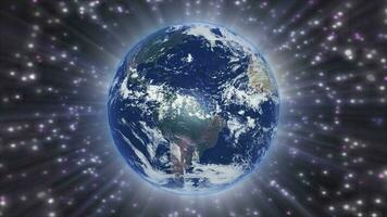 een gloeiend planeet aarde roterend in ruimte - lus video