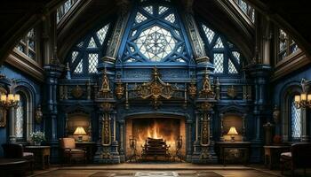 Ancient chapel, illuminated by candle, exudes elegance and spirituality generated by AI photo