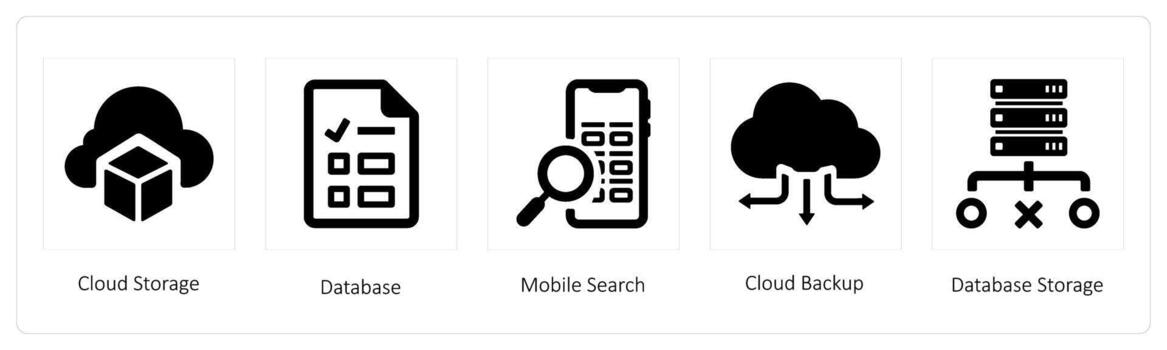 nube almacenamiento, base de datos y móvil buscar vector