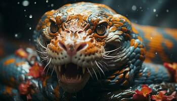 Furious dragon, dangerous snake, cute spotted lizard, underwater aggression generated by AI photo