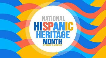 nacional Hispano patrimonio mes celebracion vistoso fondo, tipografía, bandera, cartel, tarjeta, y póster diseño modelo. es anualmente celebrado desde septiembre 15 a octubre 15 en el EE.UU. vector