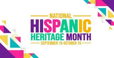 National Hispanic Heritage Month celebration colorful background, typography, banner, placard, card, and poster design template. is annually celebrated from September 15 to October 15 in the USA. vector