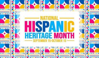 National Hispanic Heritage Month celebration colorful background, typography, banner, placard, card, and poster design template. is annually celebrated from September 15 to October 15 in the USA. vector