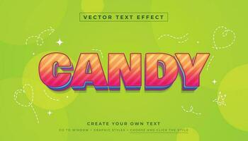 Editable 3D colorful candy text effect vector. Colorful Sweet trendy graphic style on green background vector