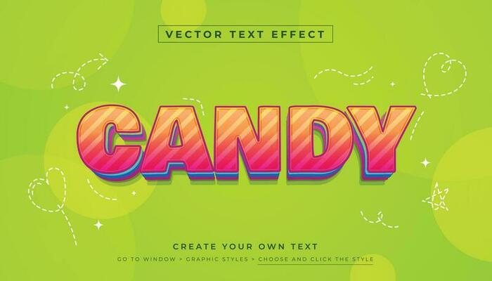 Editable 3D colorful candy text effect vector. Colorful Sweet trendy graphic style on green background