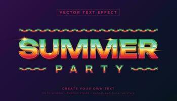 Editable vector 3D colorful rainbow text effect. Summer night retro party graphic style