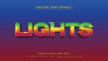 Editable vector 3D colorful rainbow text effect. Rainbow lights graphic style