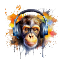 watercolor monkey wearing headphones . AI Generated png