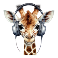 aguarela girafa vestindo fones de ouvido . ai gerado png