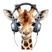 watercolor giraffe wearing headphones . AI Generated png