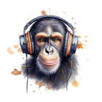 watercolor monkey wearing headphones . AI Generated png