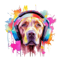 watercolor labrador retriever dog wearing headphones . AI Generated png