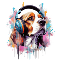 aquarelle beagle chien portant écouteurs . ai généré png
