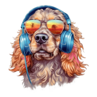 watercolor cocker spaniel dog wearing headphones . AI Generated png