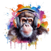 watercolor monkey wearing headphones . AI Generated png