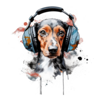 aquarelle teckel chien portant écouteurs . ai généré png