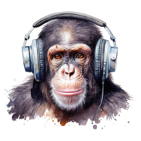 watercolor monkey wearing headphones . AI Generated png