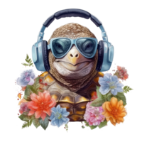 watercolor turtle wearing headphones . AI Generated png