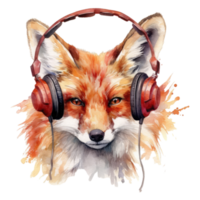 watercolor fox wearing headphones . AI Generated png