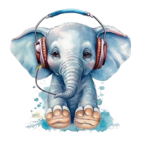 watercolor elephant wearing headphones . AI Generated png