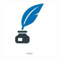 Inkpot and pen icon concept vector