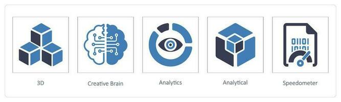 3D, creative brain and Analytics vector