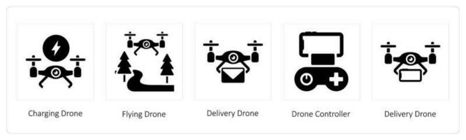 Charging Drone, Flying Drone and Delivery Drone vector