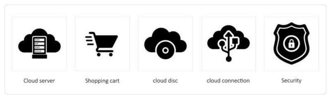 Cloud server, shopping cart and cloud disc vector