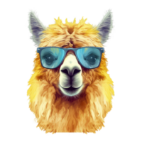 watercolor alpaca wearing sunglasses . AI Generated png