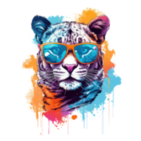 watercolor panther wearing sunglasses . AI Generated png