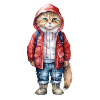 watercolour cat dressed in clothes . AI Generated png