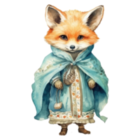 watercolour fox dressed in clothes . AI Generated png