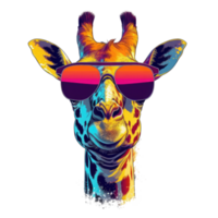 watercolor giraffe wearing sunglasses . AI Generated png