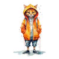 watercolour cat dressed in clothes . AI Generated png