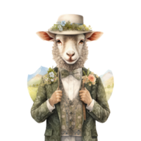 watercolour sheep dressed in clothes . AI Generated png