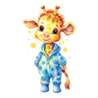 watercolour Giraffe dressed in clothes . AI Generated png