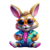 watercolor bunny wearing sunglasses . AI Generated png
